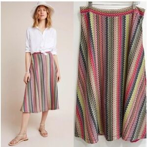 Maeve by Anthropologie Arely Knit Midi Skirt Size Medium Zig Zag Stripes